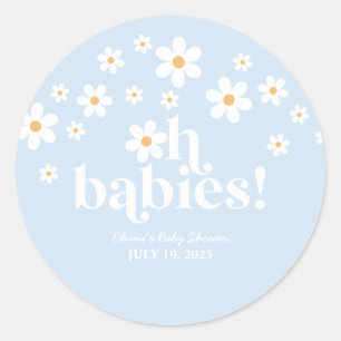 O, baby'tjes! Retro madeliefjes blauwe boho baby s Ronde Sticker