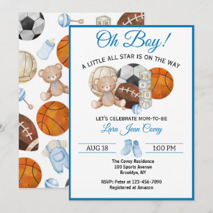 O Boy All Star Sport Baby Shower Kaart