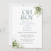 O Boy Botanische Groen Dusty Blauwe Baby Shower Kaart (Voorkant)