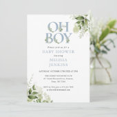 O Boy Groene Stof Blauw All In One Baby Shower Kaart (Staand voorkant)
