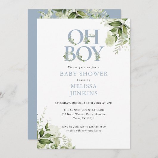 O Boy Groene Stof Blauw All In One Baby Shower Kaart (Voorkant / Achterkant)