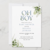 O Boy Groenery Stof Blauw QR Code Baby Shower Kaart (Voorkant)