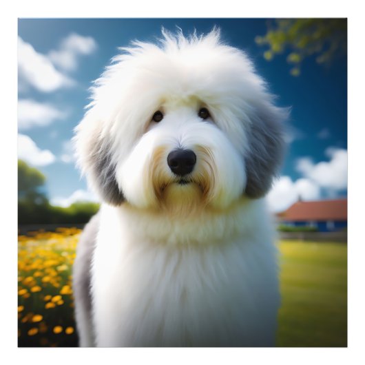 O Charme de um Old English Sheepdog em lindo dia. Foto Afdruk (Voorkant)