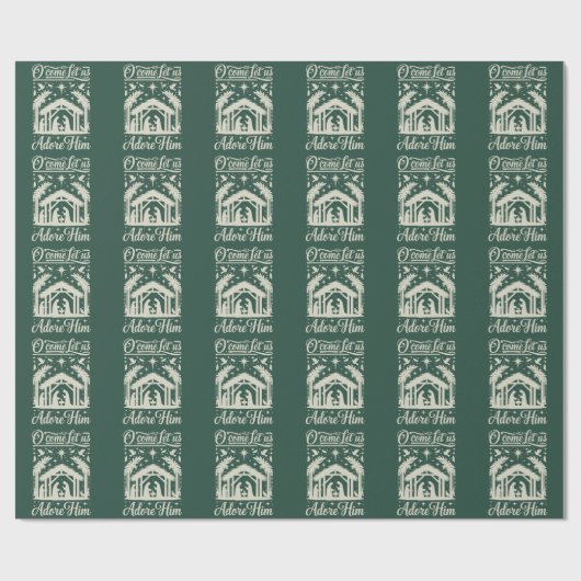 O Come Let Us Adore Him Nativity Scene Christian  Cadeaupapier (Vlak)