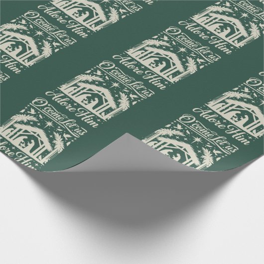 O Come Let Us Adore Him Nativity Scene Christian  Cadeaupapier (Hoek)