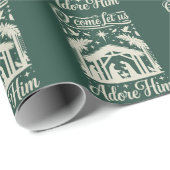 O Come Let Us Adore Him Nativity Scene Christian  Cadeaupapier (Rol Hoek)