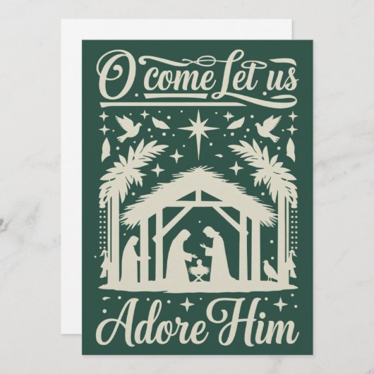 O Come Let Us Adore Him Nativity Scene Christian  Feestdagenkaart (Voorkant / Achterkant)