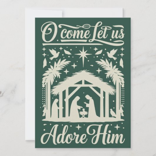 O Come Let Us Adore Him Nativity Scene Christian  Feestdagenkaart (Voorkant)