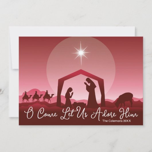 O Come Let Us Adore Him Nativity Scene Christmas Feestdagenkaart (Voorkant)