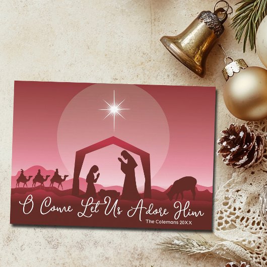 O Come Let Us Adore Him Nativity Scene Christmas Feestdagenkaart