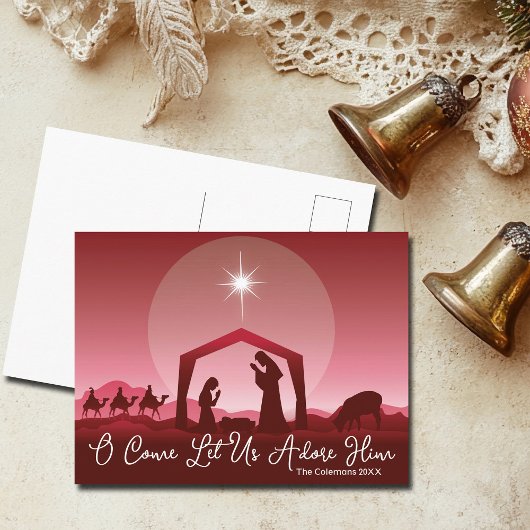 O Come Let Us Adore Him Nativity Scene Christmas Feestdagenkaart