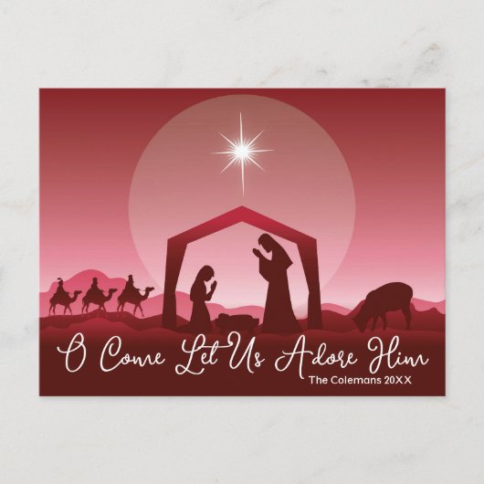 O Come Let Us Adore Him Nativity Scene Christmas Feestdagenkaart (Voorkant)