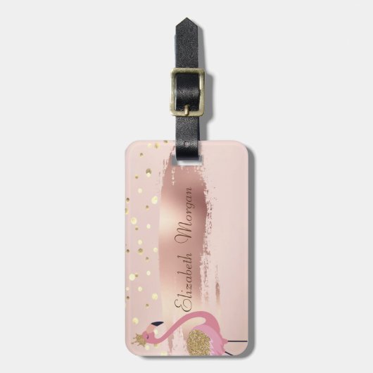 o Confetti, Roos goudpenseel Roze vlammen Bagagelabel (Voorkant verticaal)