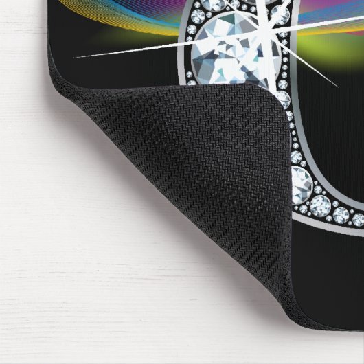 "O" Diamond Bling met Rainbow Swirl Mousepad Muismat (Hoek)
