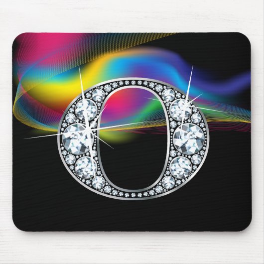 "O" Diamond Bling met Rainbow Swirl Mousepad Muismat (Voorkant)