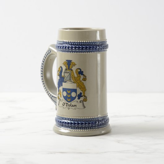 O Dolan Two Coat of Arms Stein - Family Crest Bierpul (Voorkant links)