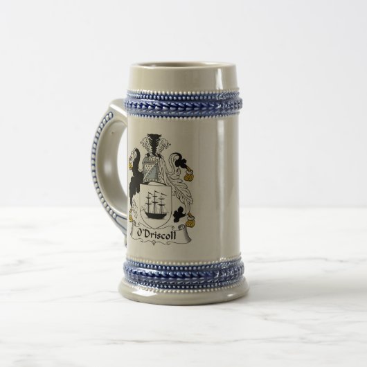 O Driscoll Coat of Arms Stein - Family Crest Bierpul (Voorkant links)