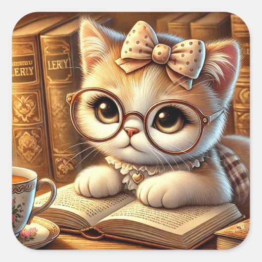 "O Encanto Felino: Guardiões de Mistérios e Carinh Vierkante Sticker (Voorkant)