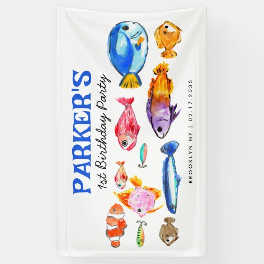 O-Fish-al Reel Fun Gevist Verjaardag Welkom Spandoek (Verticaal)