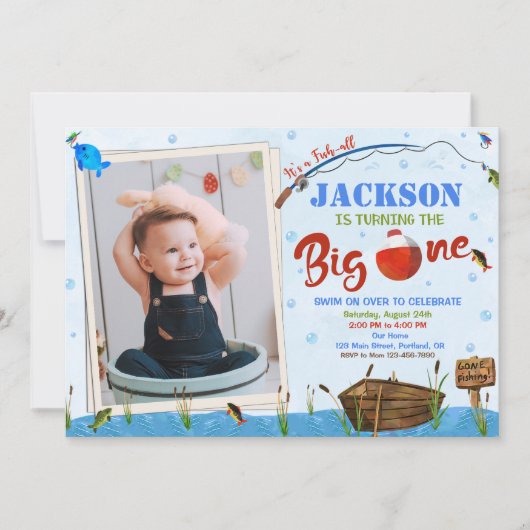 O-fish-all Big ONE verjaardagsuitnodiging Boy foto Kaart (Voorkant)