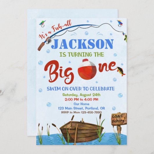 O-fish-all Big ONE verjaardagsuitnodiging Boy Kaart (Voorkant / Achterkant)