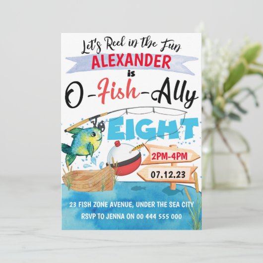 O-Fish-Ally Acht Gevist 8e Verjaardagsjongen Kaart (Staand voorkant)