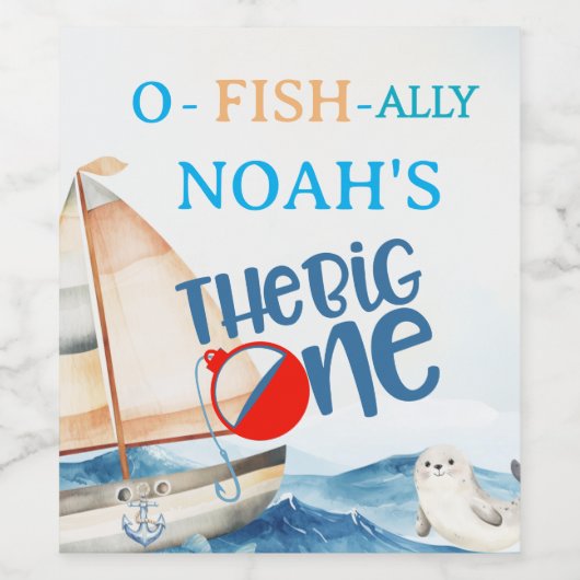 O-Fish-Ally Big One Verjaardag Wijn Etiket (Enkel label)