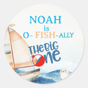O-Fish-Ally Big One verjaardagsuitnodiging Ronde Sticker