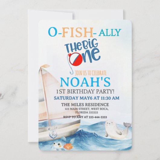 O-Fish-Ally Big One verjaardagsuitnodiging Save The Date (Voorkant)