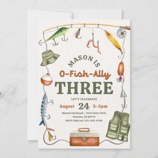 O-Fish-Ally Drie Verjaardag Uitnodiging (Voorkant)