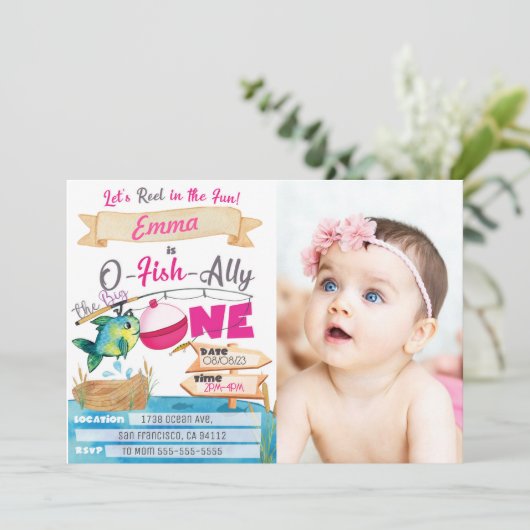 O-Fish-Ally Een Meisje 1e Verjaardag Vist Foto Kaart (Staand voorkant)