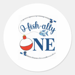 O-fish-ally Eén Vissende Jongen Eerste Verjaardag Ronde Sticker