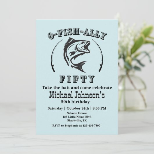 O-fish-ally Fifty Funny Bleu 50ste Verjaardagsfees Kaart (Staand voorkant)