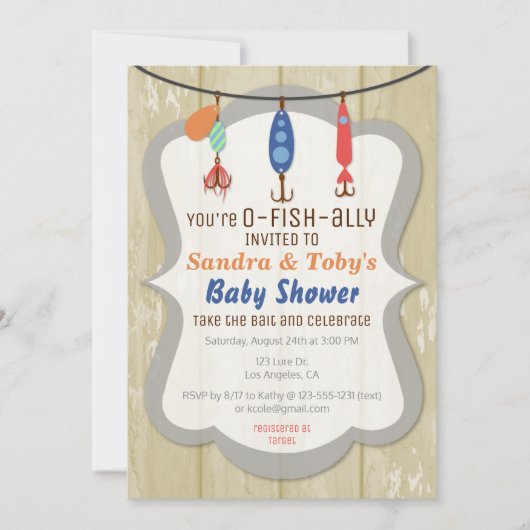 O-FISH-ALLY Fishing Baby Shower Invitation - Tan Kaart (Voorkant)