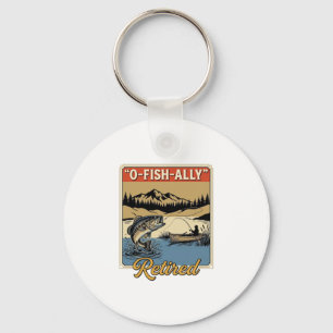 O-Fish-Ally Gepensioneerd Vintage Vis Shirt Ontwer Sleutelhanger