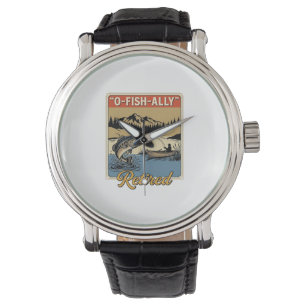 O-Fish-Ally Gepensioneerd Vintage Visshirt Ontwerp Horloge