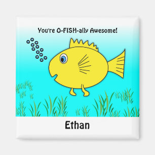 O-Fish-ally Geweldige met Name Cartoon Goldfish Magneet