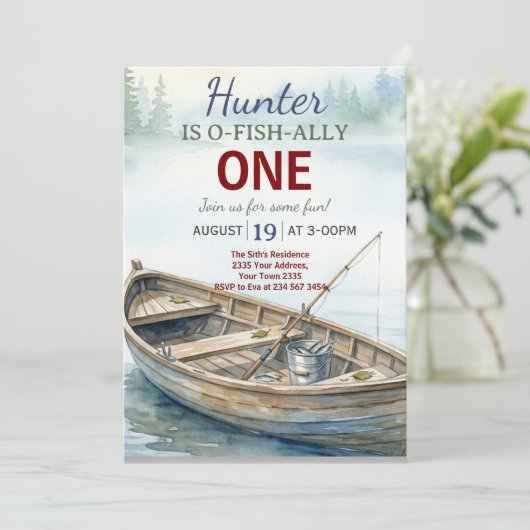 O-fish-Ally, Little Fisherman, 1st  Birthday Party Kaart (Staand voorkant)