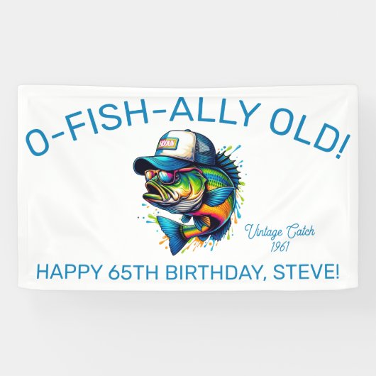 O-Fish-Ally Old! Kleurrijke visverjaardag Spandoek (Horizontaal)