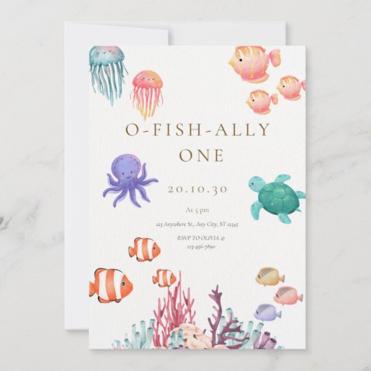 O-Fish-Ally One Birthday Invitation Kaart (Voorkant)