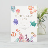 O-Fish-Ally One Birthday Invitation Kaart (Staand voorkant)