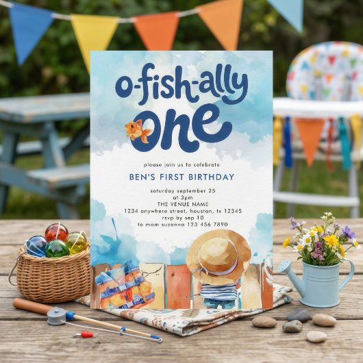 O-fish-ally One Fisherman Boy 1st Birthday Kaart