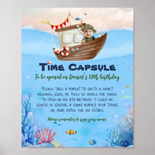 O-fish-ally One Fishing Birthday Time Capsule Sign Poster (Voorkant)
