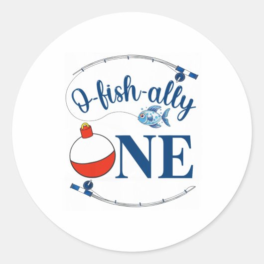O-fish-ally One Fishing Boy First Birthday Ofishal Ronde Sticker (Voorkant)