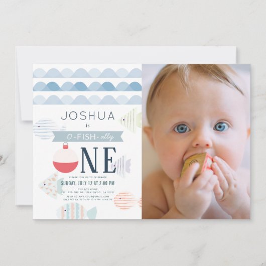 O-fish-ally One Vissen Boy 1st Birthday Foto Kaart (Voorkant)