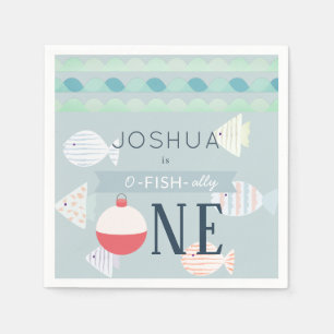 O-fish-ally One Vissen Boy Blue Birthday Napkins Servet