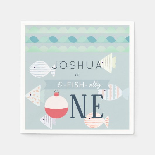 O-fish-ally One Vissen Boy Blue Birthday Napkins Servet (Voorkant)