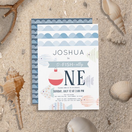 O-fish-ally One Vissen Boy White 1st Birthday Kaart