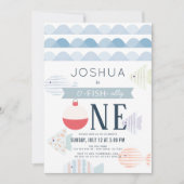 O-fish-ally One Vissen Boy White 1st Birthday Kaart (Voorkant)