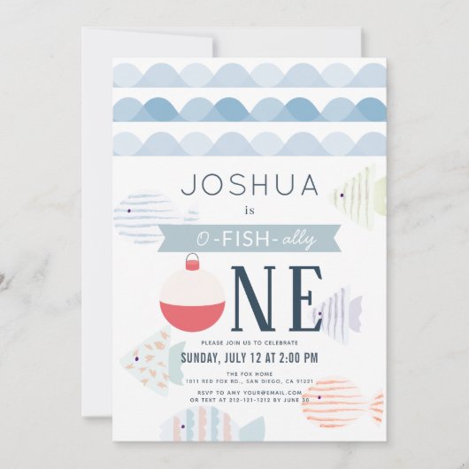 O-fish-ally One Vissen Boy White 1st Birthday Kaart (Voorkant)